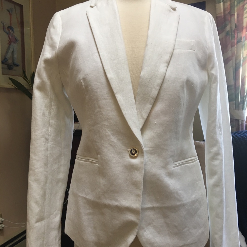 J Crew white linen jacket